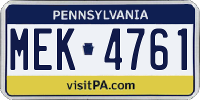 PA license plate MEK4761
