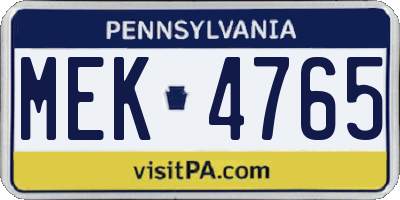PA license plate MEK4765