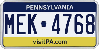 PA license plate MEK4768