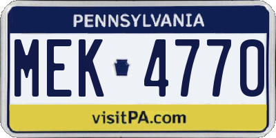 PA license plate MEK4770