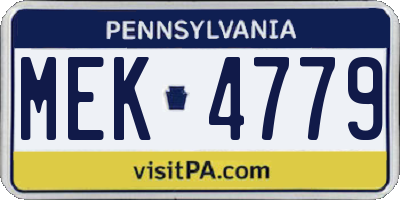 PA license plate MEK4779