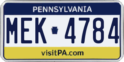 PA license plate MEK4784