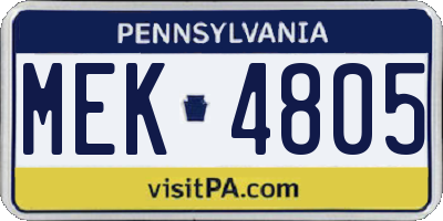 PA license plate MEK4805