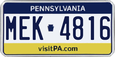 PA license plate MEK4816