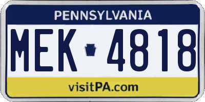 PA license plate MEK4818
