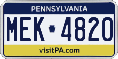 PA license plate MEK4820