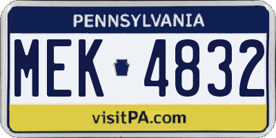 PA license plate MEK4832