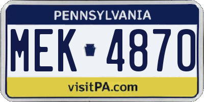 PA license plate MEK4870
