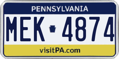 PA license plate MEK4874