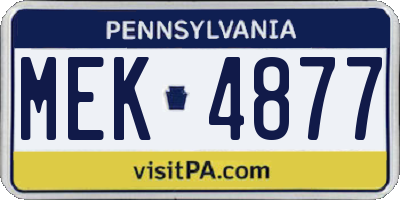 PA license plate MEK4877