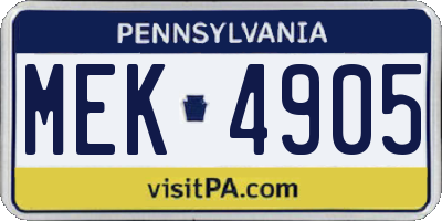 PA license plate MEK4905