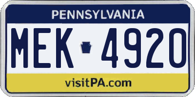 PA license plate MEK4920