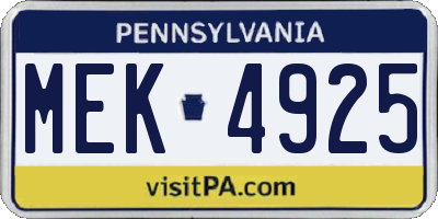 PA license plate MEK4925