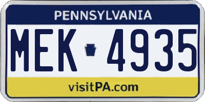 PA license plate MEK4935