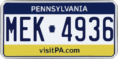 PA license plate MEK4936
