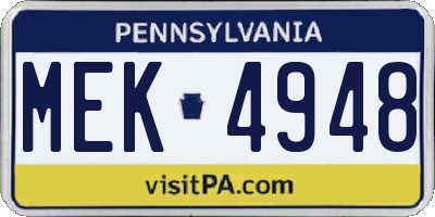 PA license plate MEK4948