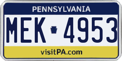 PA license plate MEK4953