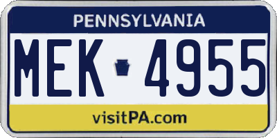 PA license plate MEK4955