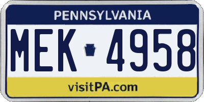 PA license plate MEK4958