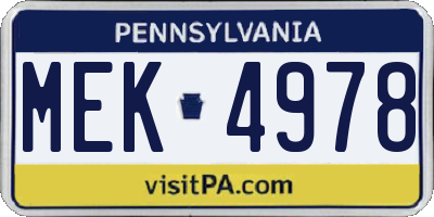 PA license plate MEK4978