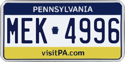 PA license plate MEK4996