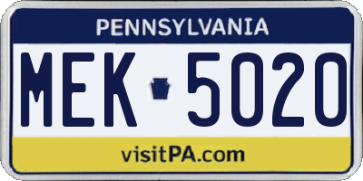 PA license plate MEK5020