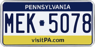 PA license plate MEK5078