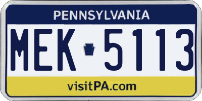 PA license plate MEK5113