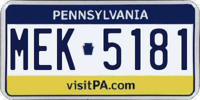 PA license plate MEK5181