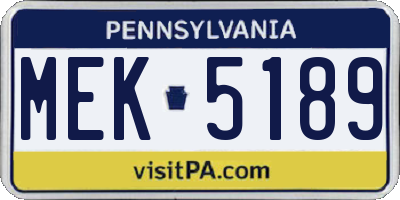 PA license plate MEK5189