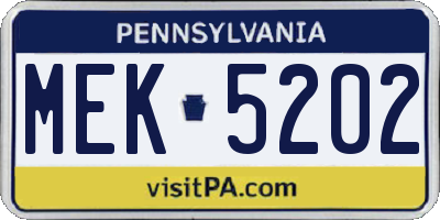 PA license plate MEK5202