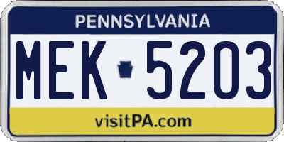 PA license plate MEK5203