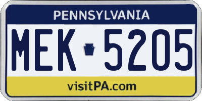 PA license plate MEK5205