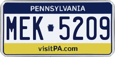 PA license plate MEK5209