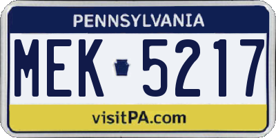 PA license plate MEK5217