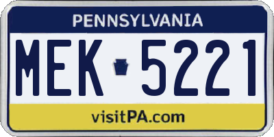 PA license plate MEK5221