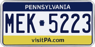 PA license plate MEK5223