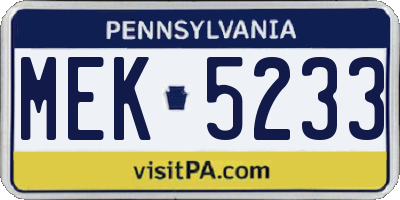 PA license plate MEK5233