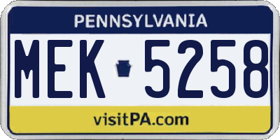 PA license plate MEK5258