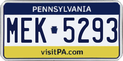PA license plate MEK5293