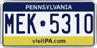 PA license plate MEK5310