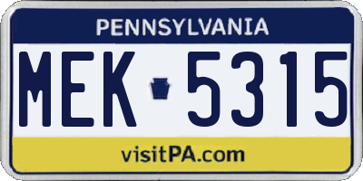PA license plate MEK5315