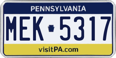 PA license plate MEK5317