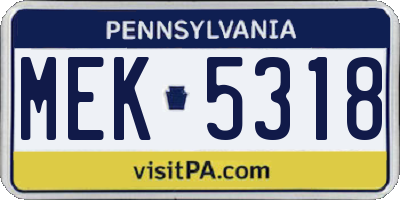 PA license plate MEK5318