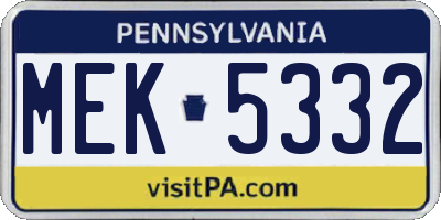 PA license plate MEK5332