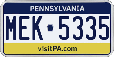 PA license plate MEK5335