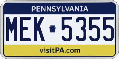 PA license plate MEK5355