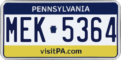 PA license plate MEK5364