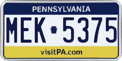 PA license plate MEK5375