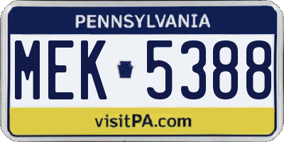 PA license plate MEK5388